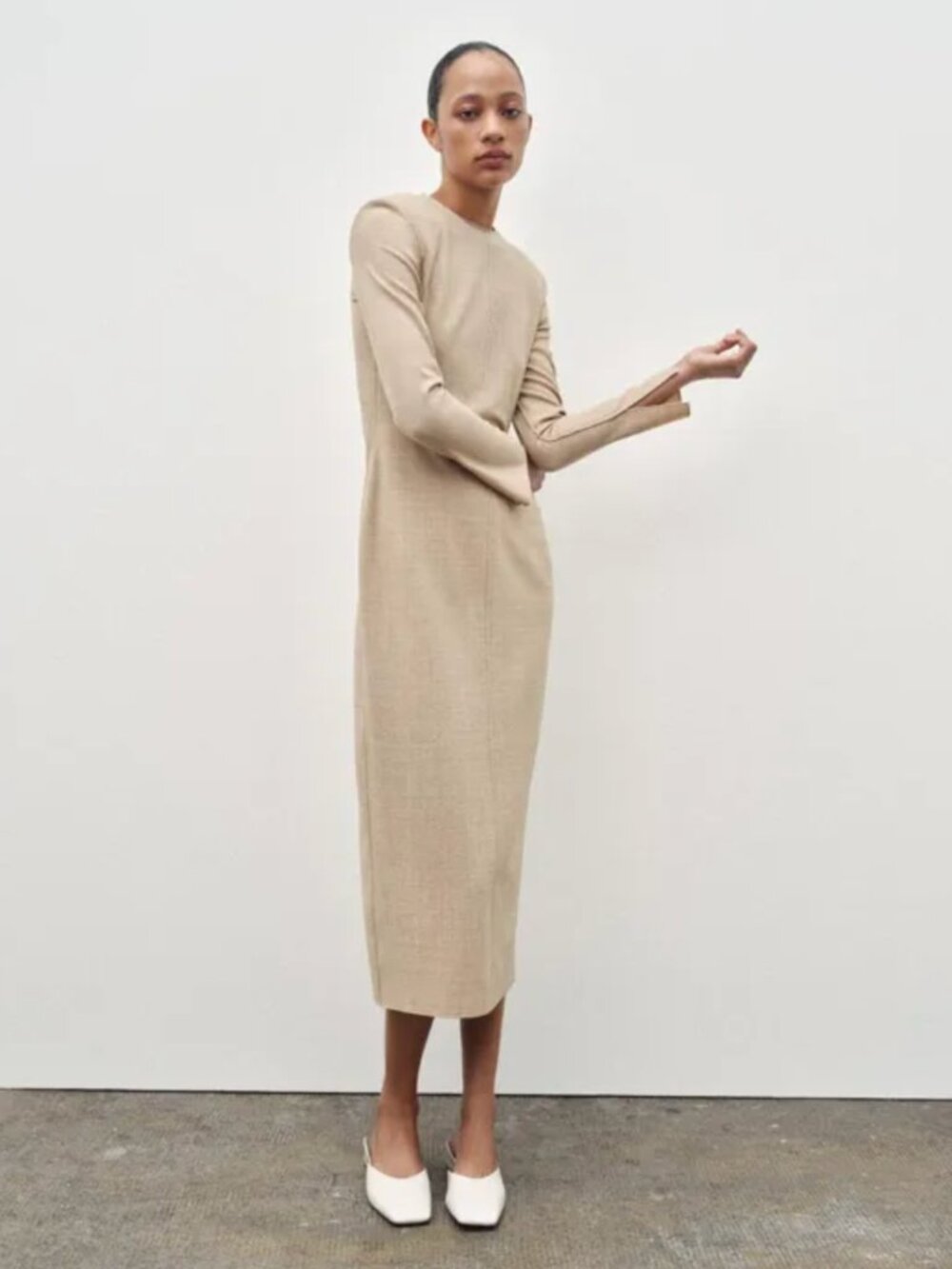 Zara ZW Collection Women Beige Wool-Blend Pencil Dress Size S NWT 109$